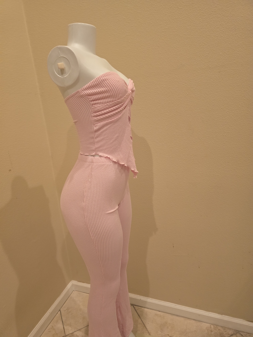 Pink Ribbed Strapless Jumpsuit - Picture 7 of 9